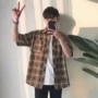 跨境夏季学生格子衬衣