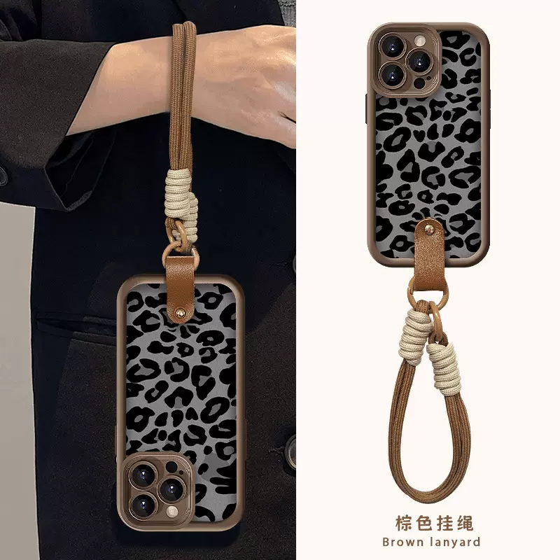 复古墨灰豹纹适用苹果15PROMAX手机壳iPhone16新款14全包13软壳12