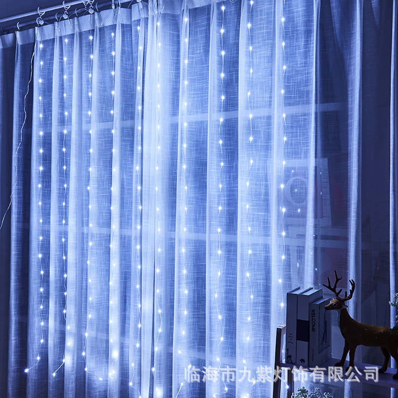 Lámpara de cortina de alambre de cuero LED, habitación de casa, diseño de ambiente de dormitorio, control remoto USB 8 funciones, 3*3 luces de cortina al por mayor