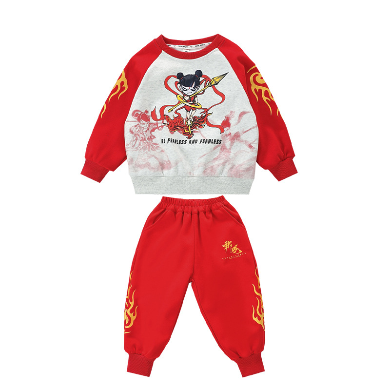 7778 Traje de dibujos animados para niños pequeños y medianos 2025 nuevo estilo estilo occidental bebé niños primavera y otoño hermoso traje de dos piezas marea