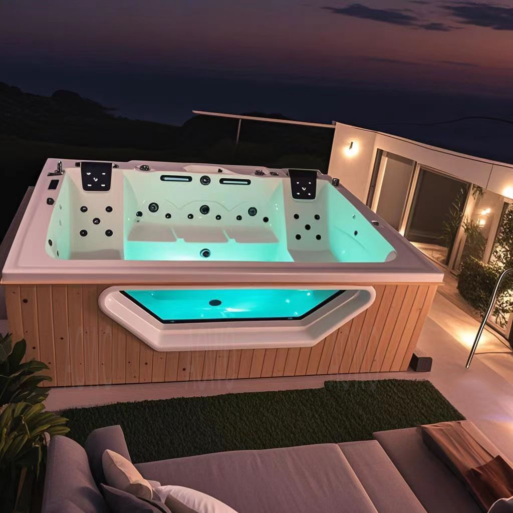 bañera de hidromasaje acrílica al aire libre de 2,9 metros de vidrio grande bañera de hidromasaje inteligente al aire libre bañera de baño villa jardín