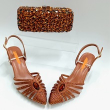 惜缘 女士水晶水钻高跟鞋包套装组合低跟尖头女士带跟凉鞋婚礼鞋