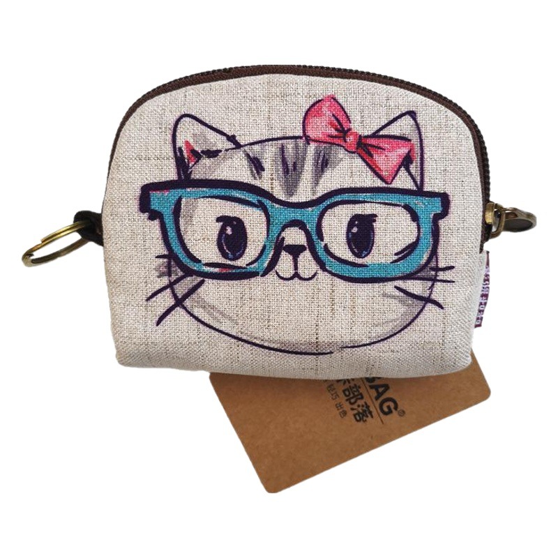 Nuevo algodón y lino impreso dibujos animados cambio clave caso moneda bolsa pequeña cartera clave bolsa de almacenamiento