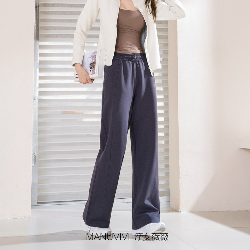 MANUVIVI摩女薇薇垂感空气裤松紧腰双侧口袋休闲宽松显瘦直筒裤女|undefined