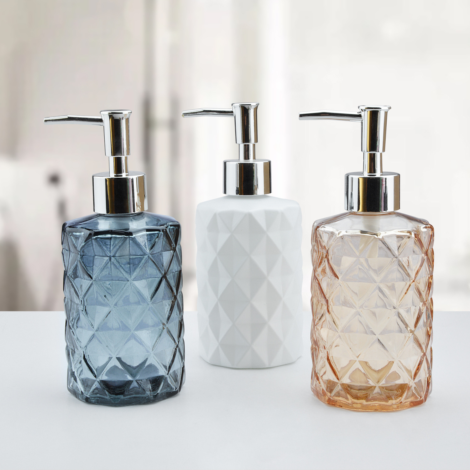 330ml botellas de desinfectante de manos de vidrio de diamante botellas de baño de loción corporal botellas de alta calidad botellas de vidrio al por mayor
