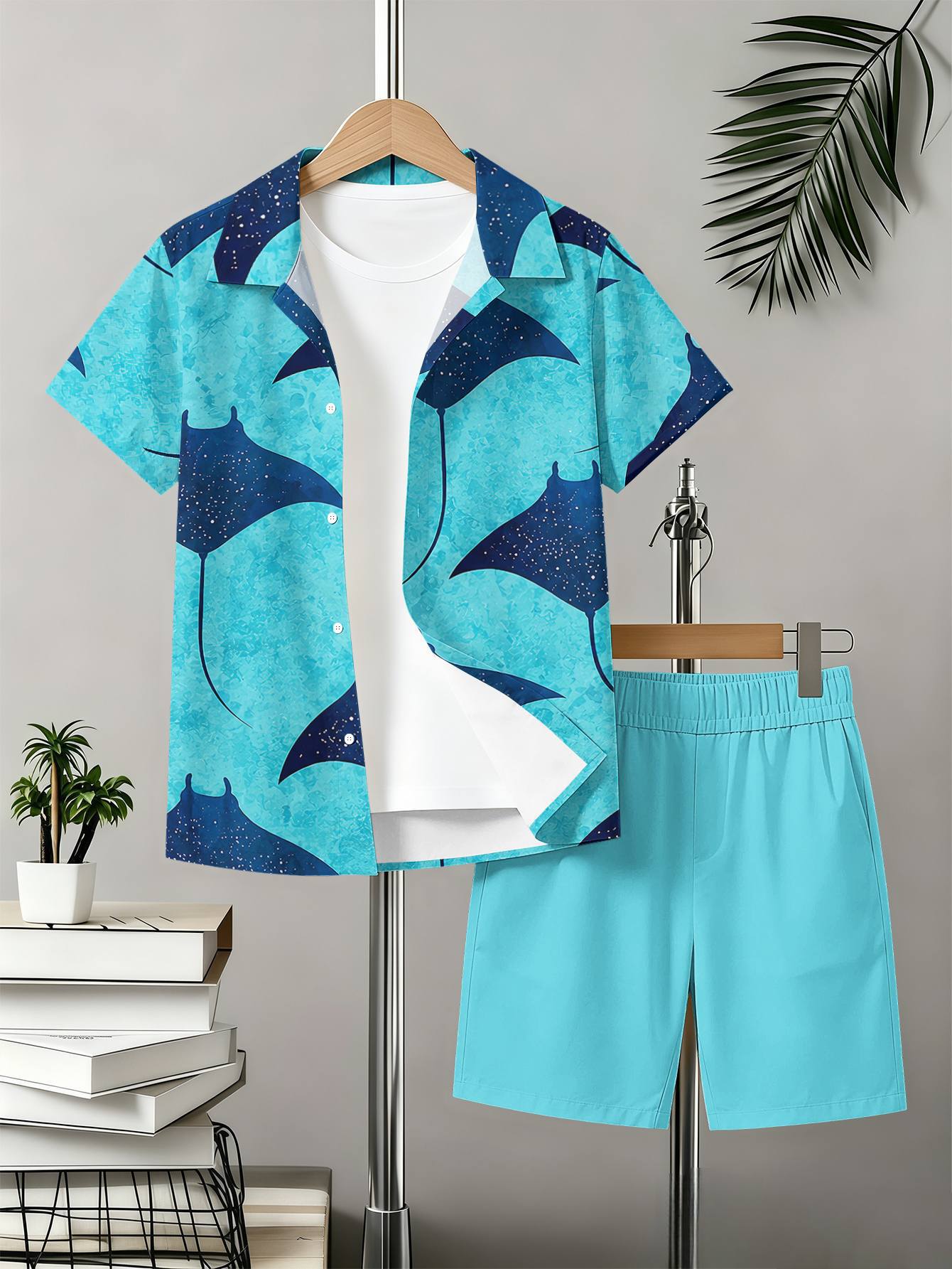 Zomer set voor jongens met overhemd en shorts met 3d print_voghion.com