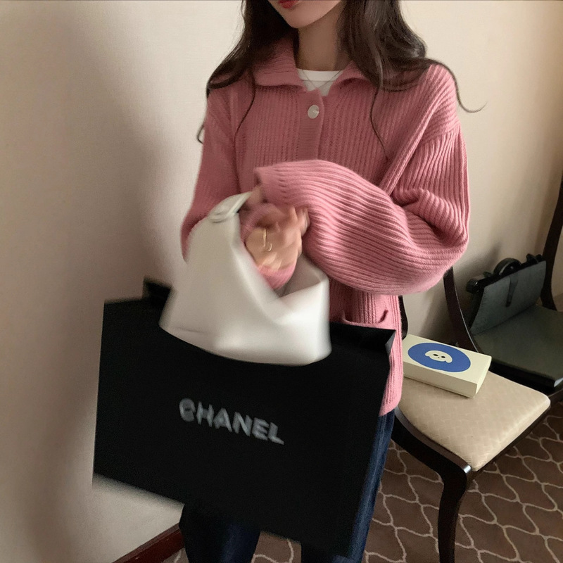 Special Offer!! Juslin Retro Cute Peter Pan Collar Contrasting Color Buttoned Small Pit Texture Age-Reducing Cardigan