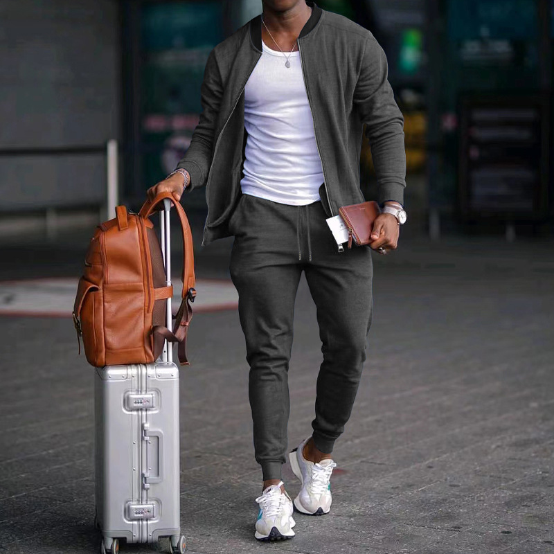 700g Weight Long Sleeve Sleeve Length Cotton Blend, Polyester Fabric Type Pants Sets Sets Type 2 Pieces Set Quantity Casual Occasion Collarless Neckline Regular Fit Fit Type Solid Color Pattern Spring, Autumn Season Men's Gender Simple Style Style Casual Men's Simple Style Solid Color Cotton Blend Polyester Pants Sets 76