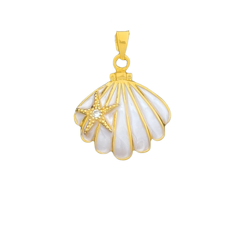 XL5042 Shell Starfish Photo Clip Pendant Gold White