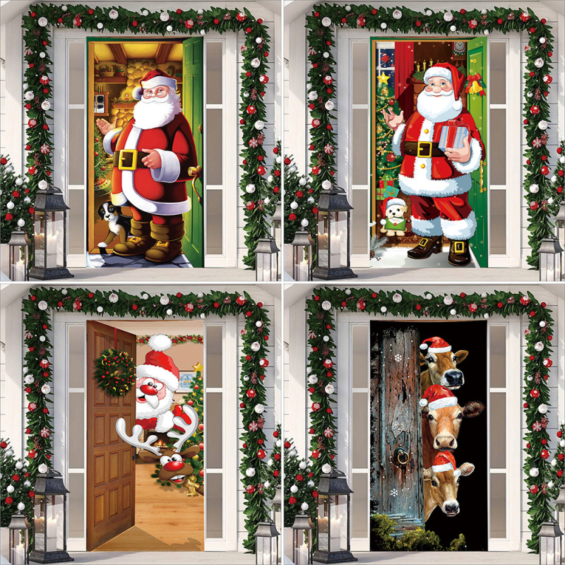 Stretch Cloth Door Cover Cross-Border Merry Christmas Door Cover Tapestry Santa Claus Gift Background Cloth Holiday Party Stretch Cloth Door Cover Cross-Border Merry Christmas Door Cover Tapestry Santa Claus Gift Background Cloth Holiday Party