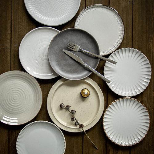 High-looking plate, retro ceramic Japanese-style flat plate, salad plate, fruit plate, home wholesale plate