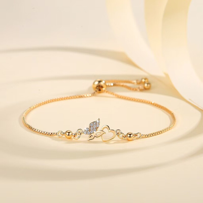 Cross-Border Diamond-Encrusted Butterfly Bracelet, Niche Fashion Style, Adjustable Push-Pull Chain Jewelry, 2025 New Model