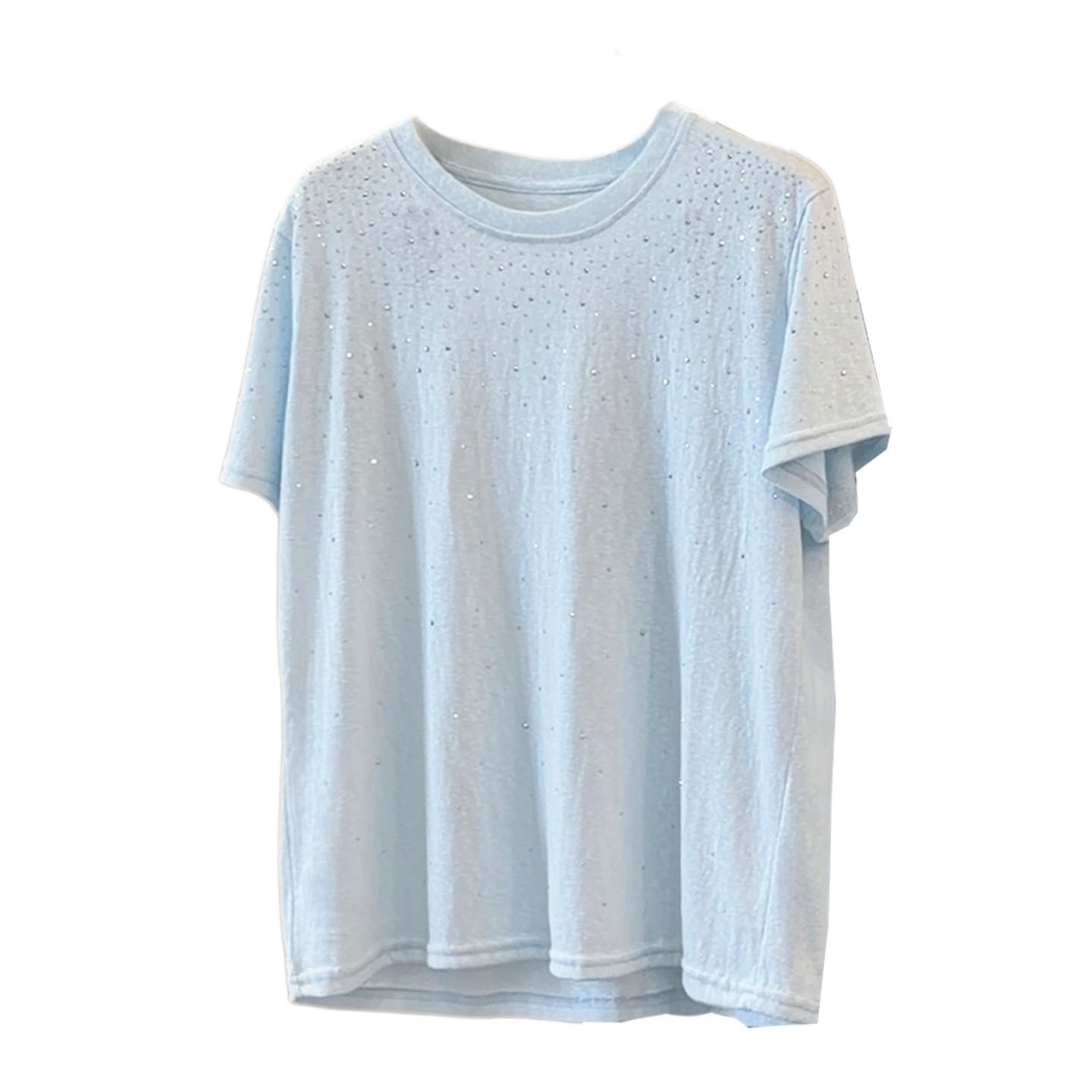 Women's Heavy Duty Rhinestone Round Neck Short Sleeve T-Shirt Loose Fit Slimming Summer Fashion Top Unique Style Versatile_ecoleips.com