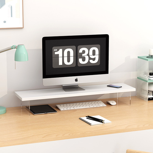 Acrylic floating computer desk riser, monitor stand, office desk storage and display shelf