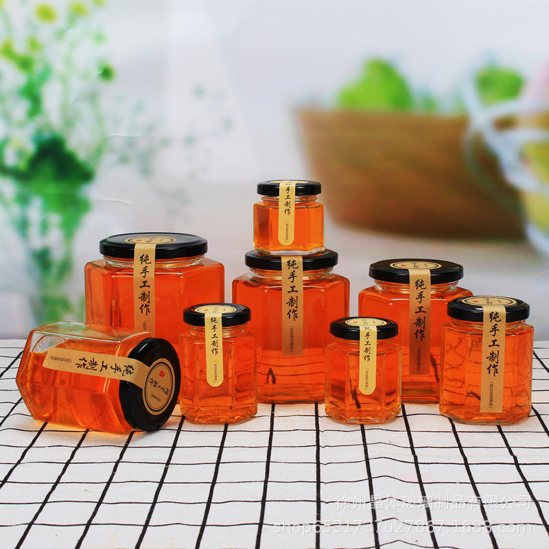 批发 380ml蜂蜜玻璃瓶 密封果酱瓶 六棱酱菜燕窝包装 六棱食品罐