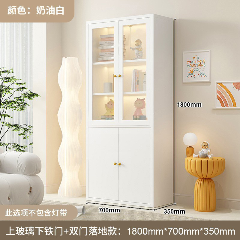 スチール製本棚収納キャビネットリビングルーム収納キャビネット家庭用ディスプレイキャビネットガラス扉防塵本棚シンプルモダンアイアンアート