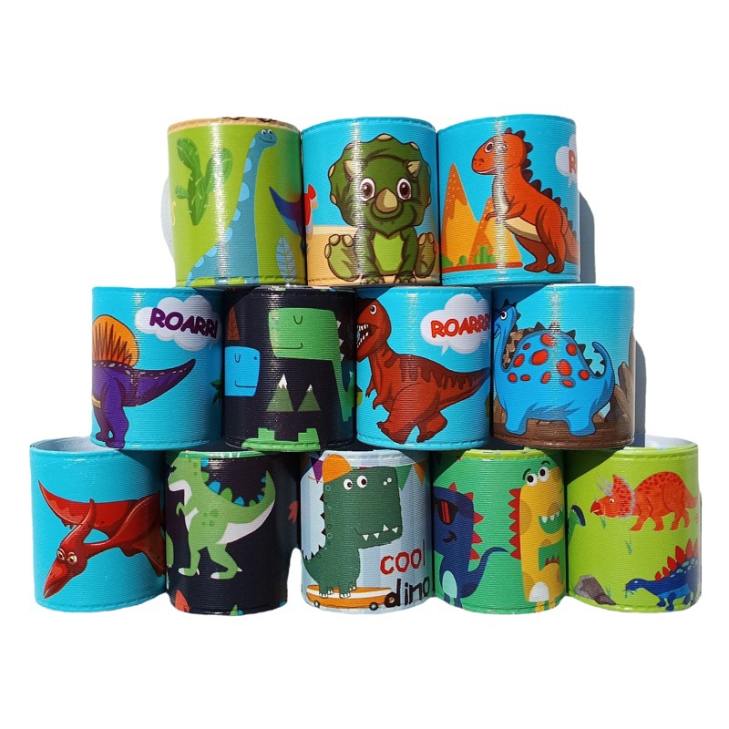 Nuevo dinosaurio Snap anillo dinosaurio tema niños pulsera Snap anillo dinosaurio partido