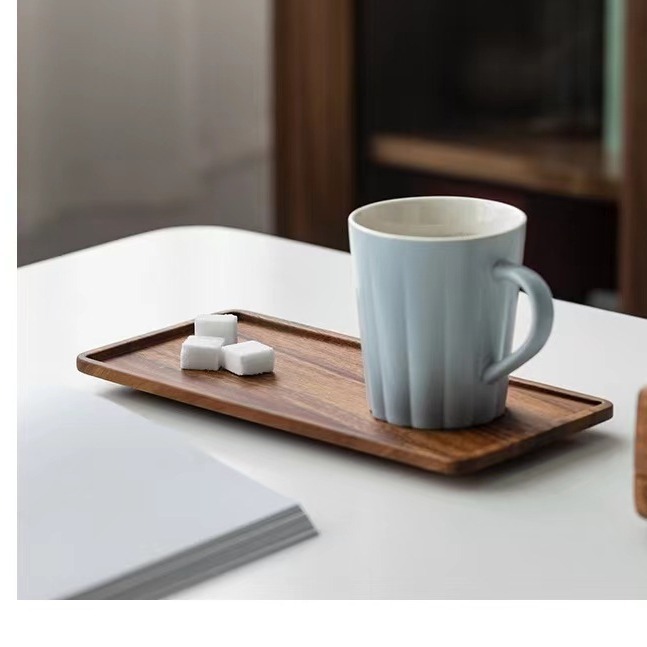 Taza de agua de nuez, bandeja de refrigerios de madera japonesa, bandeja de taza de café, bandeja de madera sólida rectangular, mesa de infusión seca