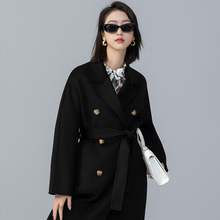 24年秋冬新款驼绒西装领双面呢子纯色宽松系带长款高级感大衣外套