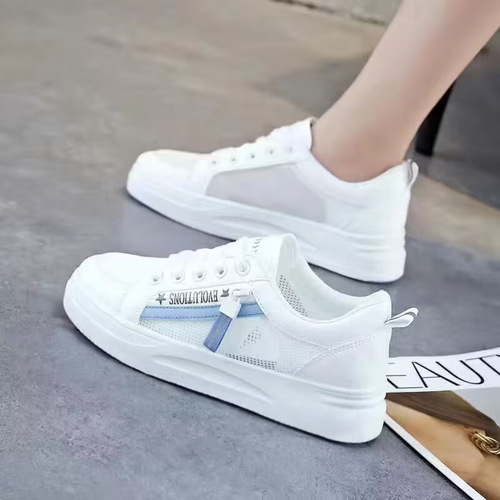 Women's White Shoes 2024 Summer New Breathable Mesh Sports Board Shoes Lightweight Soft Sole