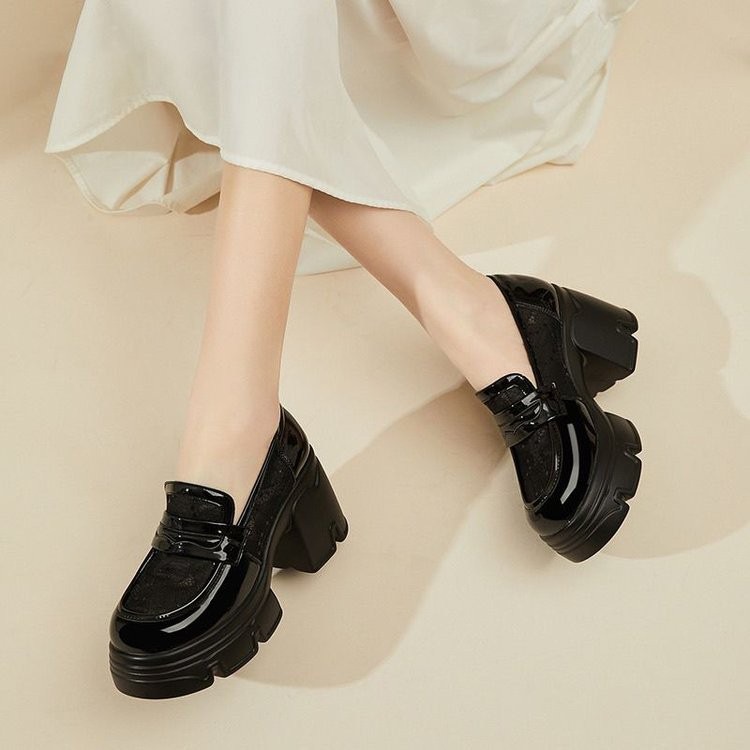 Zapatos de malla negra de fondo grueso Lefour mujeres verano transpirable versátil 2026 estilo británico para aumentar la altura delgada zapatos de cuero zapatos individuales