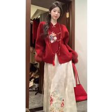新中式国风2025年冬季新款红色新年战袍今年流行的漂亮卫衣外套