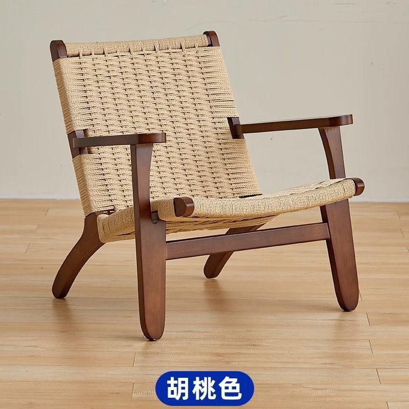 实木绳编实木懒人沙发椅北欧阳台休闲椅子日式侘寂风小户型靠背懒|undefined