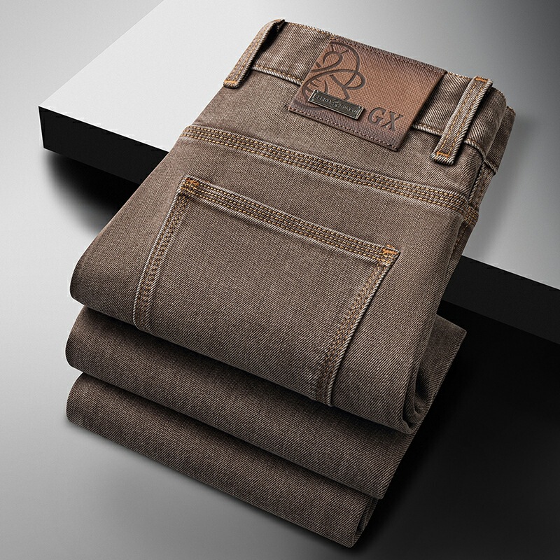 Gunaqiao Men's High-End Jeans, Men's Fall/Winter Versatile Coffee-Colored Mid-Waist Three-Stitch European Style Slim Straight Pants Gunaqiao Men's High-End Jeans, Men's Fall/Winter Versatile Coffee-Colored Mid-Waist Three-Stitch European Style Slim Straight Pants