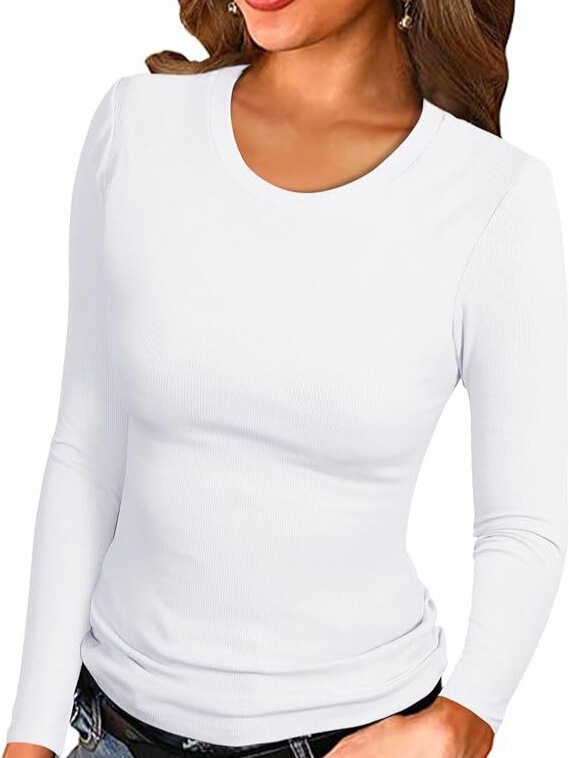 Cross-border Amazon New Women's Modal Rib Crewneck Slim T-shirt Basic Solid Color Long Sleeve Top