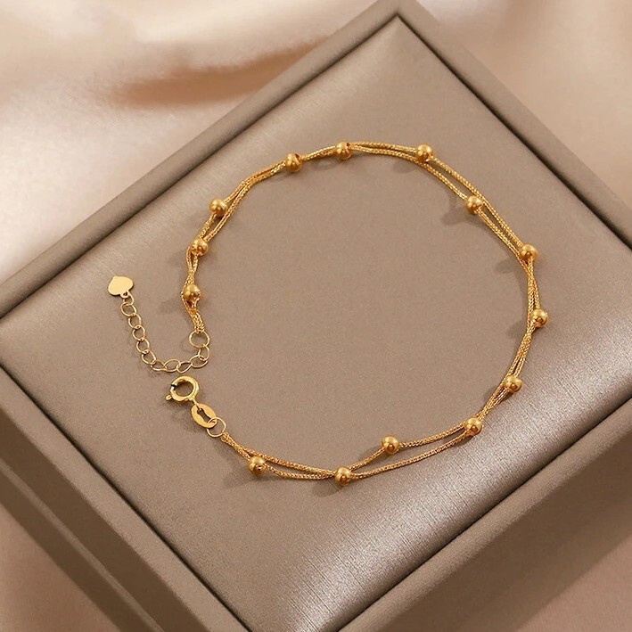 Titanium steel double-layer star bracelet simple ins style niche high-end 18K gold round beads with jewelry wholesale