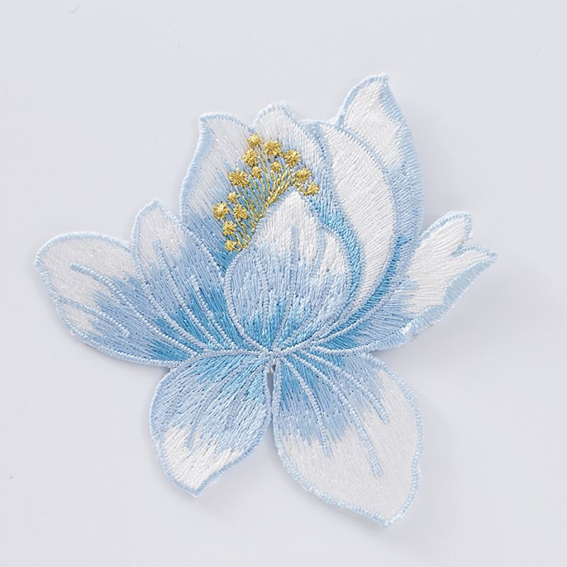 Lotus Embroidery Fabric Patch for Cheongsam Clothing Decoration, Floral Adhesive Iron-On Patch for Repairing Holes, Handmade DIY