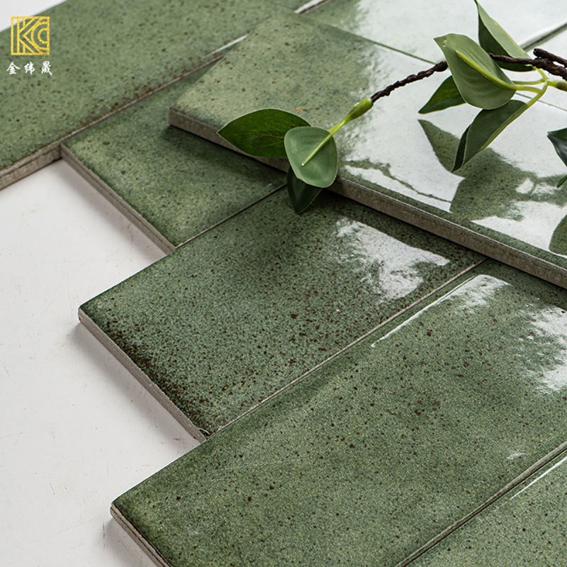 Green Glossy Long Handmade Brick Mosaic Tiles Retro Bathroom Bathroom Living Room Balcony Entrance Background Wall