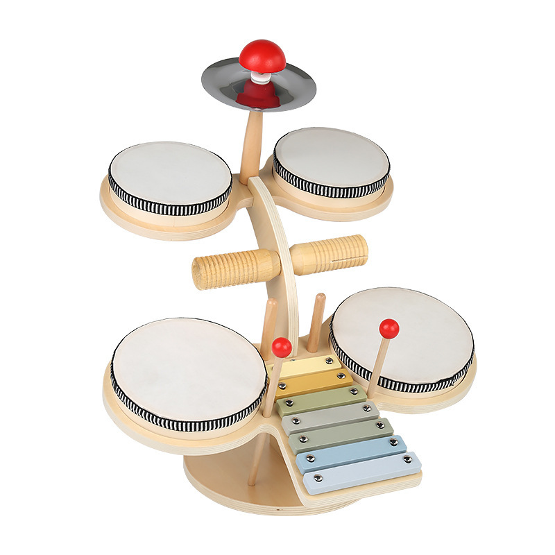 Conjunto de batería multifuncional de educación temprana Montessori liberación de madera bebé color cognición música talento educativo iluminación juguete