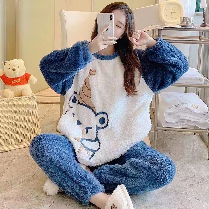 Cross-Border Hot-Selling Women's Autumn and Winter Warm Flannel Pajamas, Cute Girls' Home Wear, Plush Set, Large Quantity Discount Cross-Border Hot-Selling Women's Autumn and Winter Warm Flannel Pajamas, Cute Girls' Home Wear, Plush Set, Large Quantity Discount
