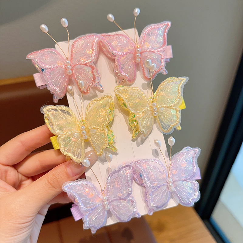 Niños nuevos clip de doble malla de mariposa lateral broche clip de cabello para niñas toque de cabello de princesa para mujeres