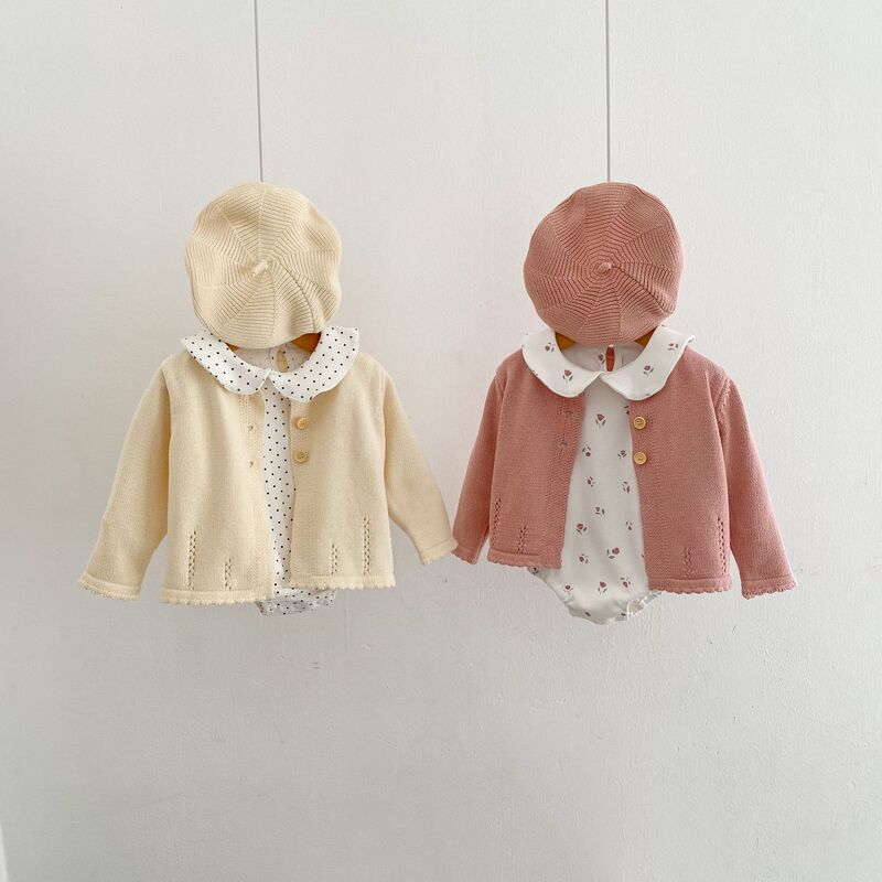 2025 Autumn Jacket for Girls, Round Neck Cardigan for Infants and Young Children, Autumn Cotton Yarn Sweater for Ages 0-3, Pure Cotton Knit