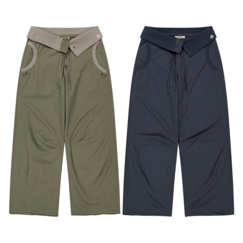 American-Style Foldable Waistband Casual Work Pants for Men, Casual Pants for All Seasons, Loose Korean Street Style Long Pants for Women