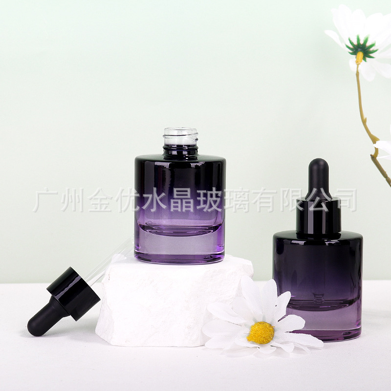 化妆品滴管瓶30ml直圆厚底硅胶胶头电镀中圈原液精华精油玻璃瓶瓶