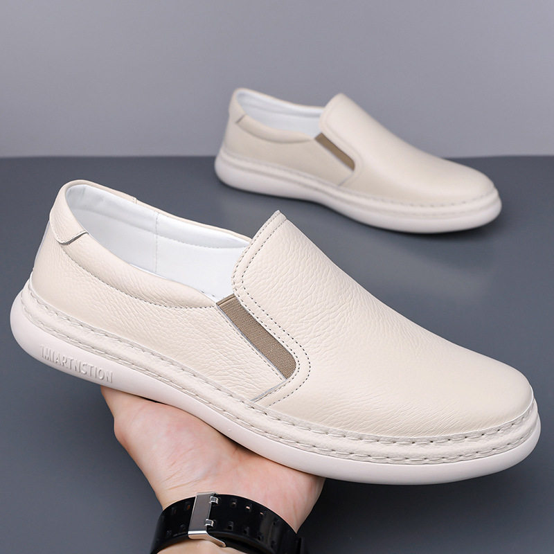 Giày lười nam da bò nguyên tấm kiểu mới, giày nam da thật đơn giản đa năng, gót thấp 1-3 cm — GX2516 màu trắng, GX2516 màu đen