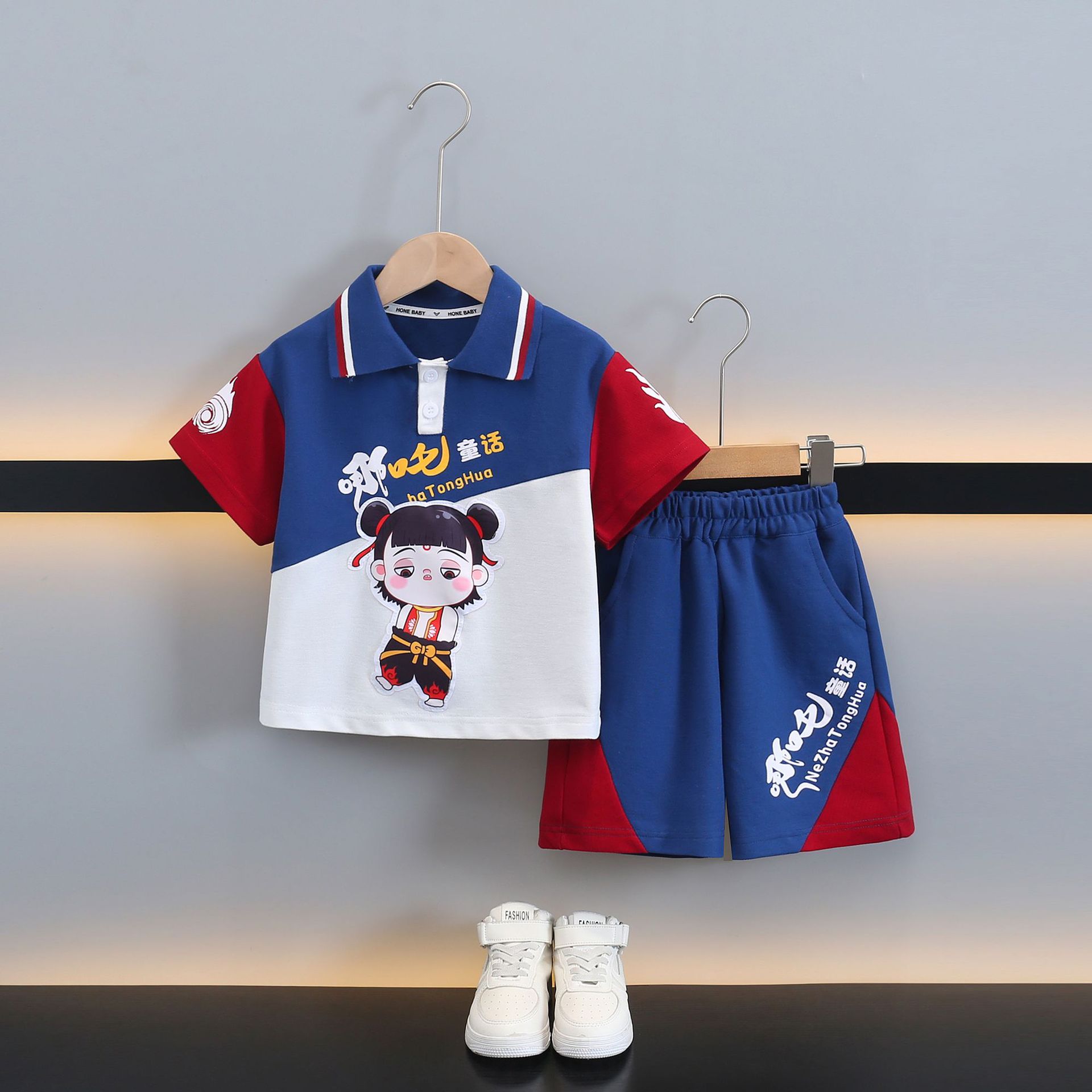 7786 traje de verano ropa para niños camisa POLO de manga corta casual para niños 2025 nuevos pantalones cortos para bebés pantalones de cinco puntos