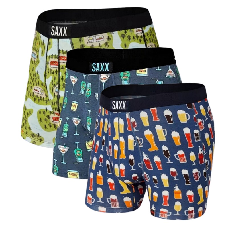 Saxx Men's Printed Boxer Briefs Cartoon Camping Beer Party Quick-Drying Breathable Sports Underwear New Summer Style