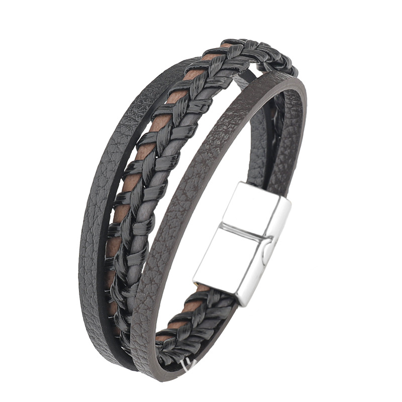 Pu Leather, Alloy Material Simple Style Geometric Pu Leather Alloy Plating Men's Bracelets Men Cord & Leather Bracelets