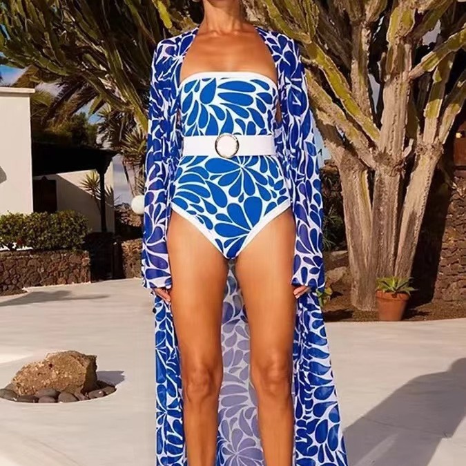 GraceChic New European And American One-Piece Two-Piece Set Cross-Border Sexy Gathered Tube Top Long Cover-Up High-End Swimsuit_voghion.com