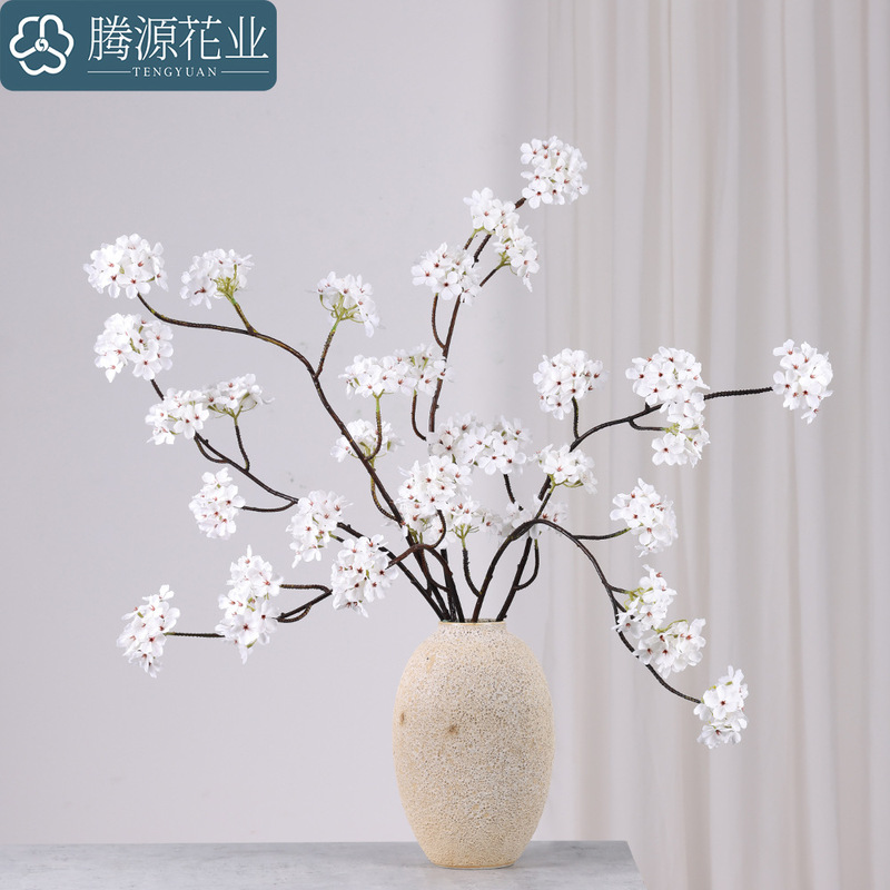 中式家居绢布仿真装饰梨花假花新中式道具批发长枝梨花|undefined