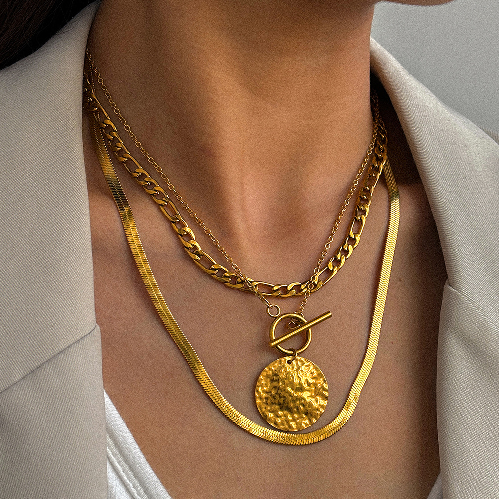 Cuban Link Necklace For Men Stainless Steel Three Layer Minimalist_voghion.com