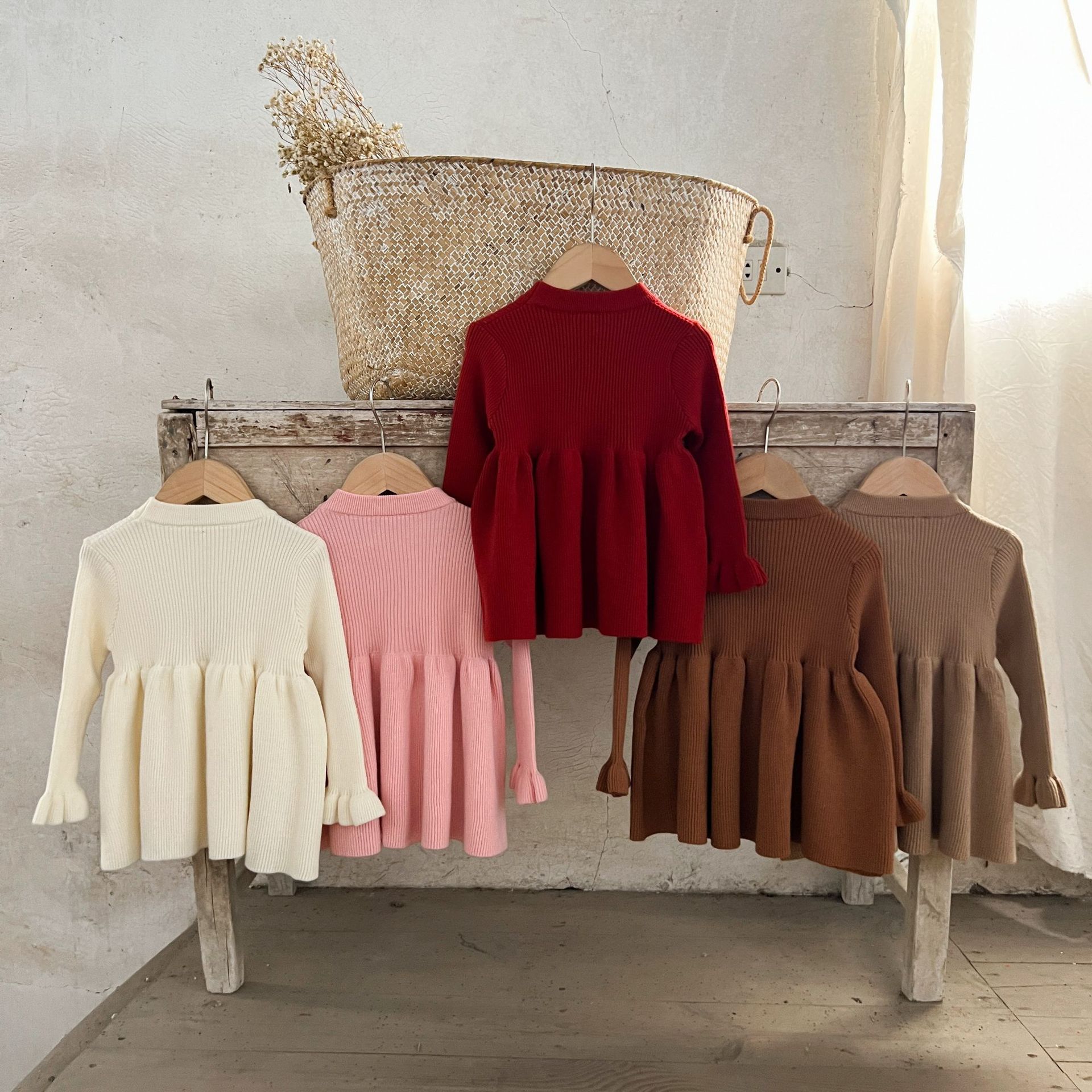 Ins vestido de lana con puños de algodón para niñas coreanas para bebés y niños pequeños vestido de suéter de primavera y otoño