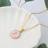 Brand fuchsia golden necklace stainless steel with letters, pendant, suitable for import, simple and elegant design, English