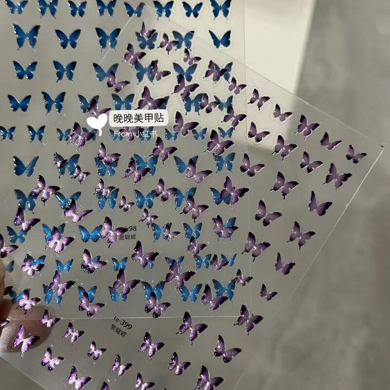 New Summer Dreamy Sparkling Cat Eye Blue Purple Butterfly Nail Art Sticker Adhesive Waterproof DIY Handbook Ccd Nail