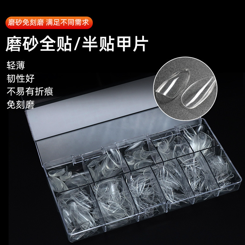 Eyelash-Like Full-Cover Nail Tips, No Filing Required, Semi-Matte Trapezoidal Full-Stick Pointed Nails, Water Drop Fake Nails