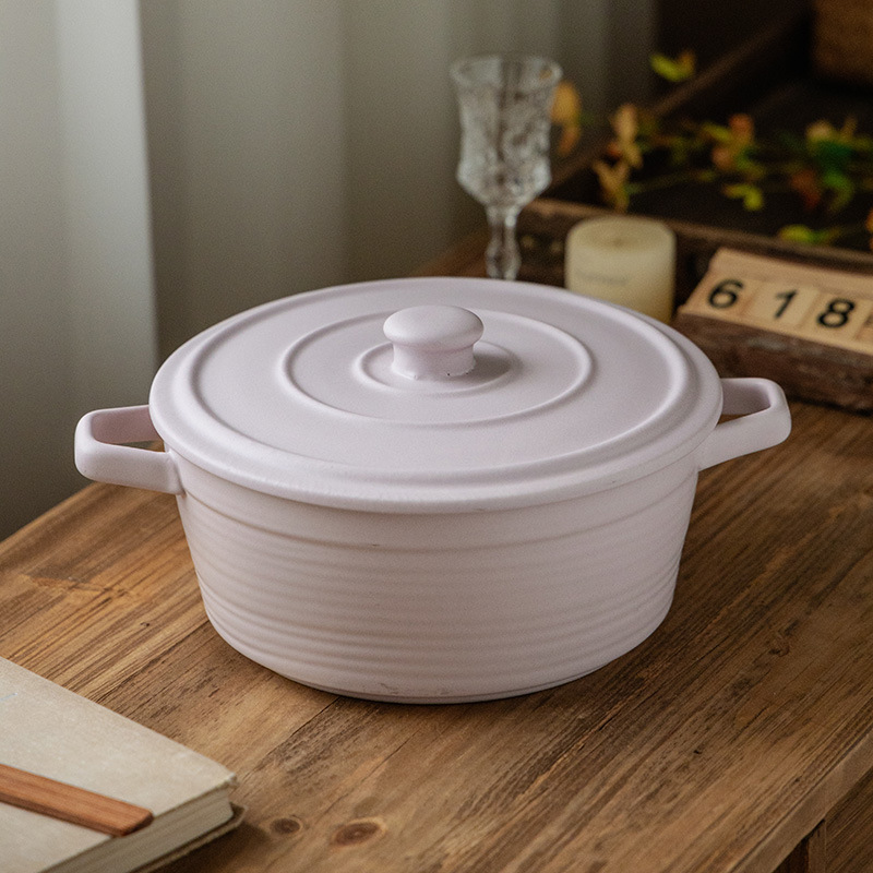 Tazón de cerámica para las orejas Tazón de sopa de color sólido simple con tapa Tazón grande de cerámica para el hogar Tazón de vajilla Tazón de fideos instantáneos al por mayor